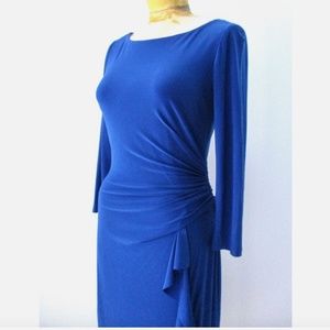 Lauren Ralph Lauren Blue Elegant Ruched Cocktail Dress w/Ruffle (Size 12/Large)
